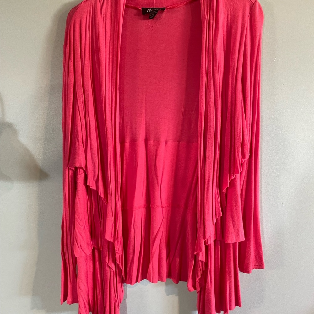AB Studio Hot Pink Draped Open Front Lightweight Cardigan Women’s Top